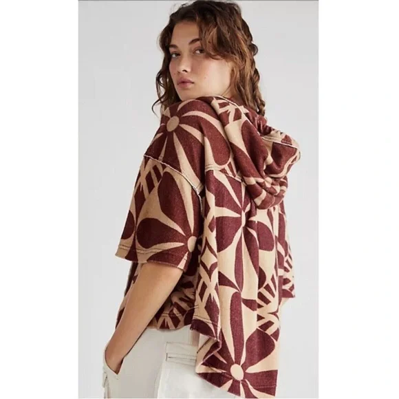 Free People We The Free Terry Cardi Hoodie Pullover Top Printed Slouchy xl - Picture 3 of 6